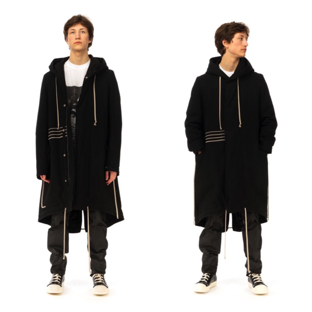 Rare DRKSHDW by Rick Owens Padded Fishtail Oversized Hooded Parka in Black Denim